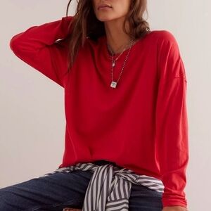 Free People We The Free Nina Long-Sleeve Tee In Red NWT